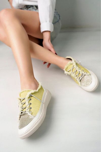 W MAX WM Asteria Stone Laced Stone Detailed Casual Denim Sneakers