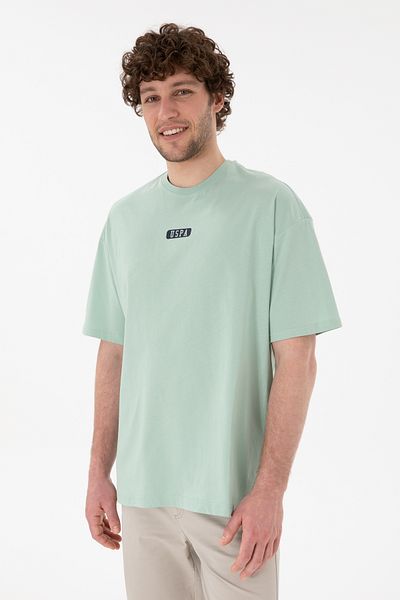 U.S. Polo Assn. تي شيرت رجالي ذو مقاس كبير وياقة دائرية باللون الأخضر المائي 50305923 -vr048