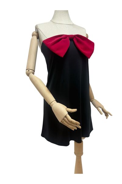 MODAHOBİMİZ Siyah Fiyonklu Zarif Ve Şık Mini Kadın Elbise