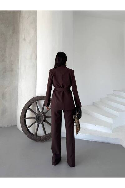 STMT BUTİK Belted Waist Blazer Jacket Pants Set - Stylish, Elegant and Versatile Women's Set for Any Occasion