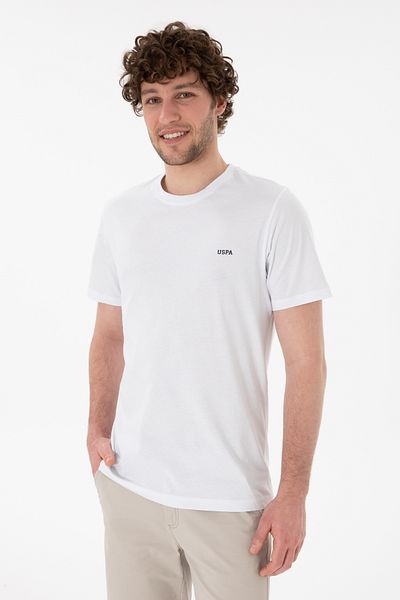 U.S. Polo Assn. Tricou alb de bază pentru bărbați, cu croiala normală, cu gâtul rotund 50305928-vr013