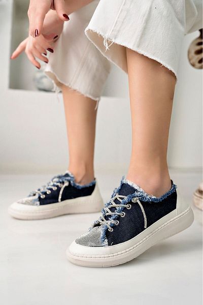 W MAX WM Asteria Stone Laced Stone Detailed Casual Denim Sneakers