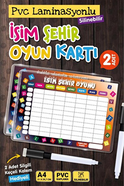 t tuğset etiket İsim Şehir Oyunu  Hayvan Bitki Eşya 2 ' li  Set Yaz Sil Pvc Kaplı-Kalem Hediyeli-T1214