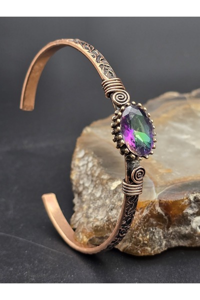 NBS Beautiful Naturel Stones سوار عين الشر من النحاس النقي مع كريستال التوباز...