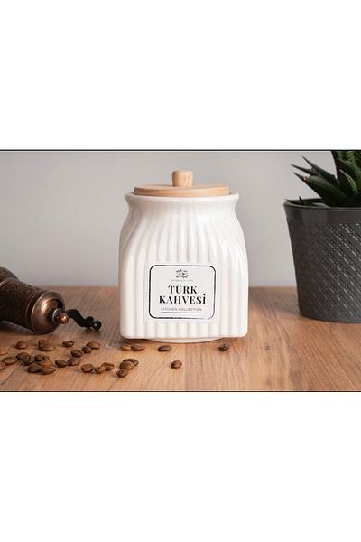 Kitchen Pembelia 500 ml White Porcelain Turkish Coffee Jar Storage Container