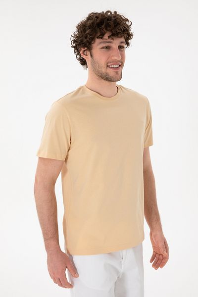 U.S. Polo Assn. Men's Regular Fit Crew Neck Beige Basic T-Shirt 50305928 -Vr011