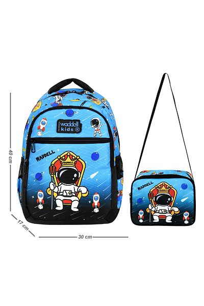 Niss Store Rucsac și cutie de prânz pentru băieți cu model astronaut albastru