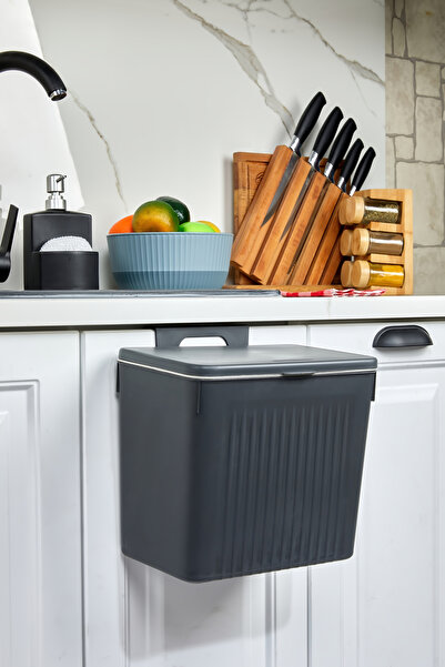 Pazarika Antrasit 8lt Mutfak Tezgah Üstü Ve Dolap Askılı Çöp Kovası