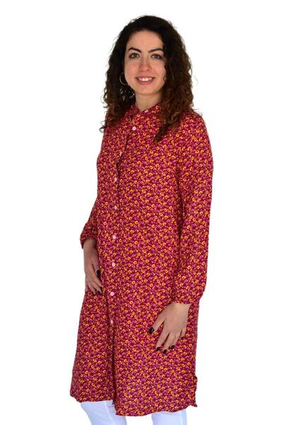 wearon tekstil بلوزة فيسكون طويلة بنمط مطبوع عليها زهور للنساء BGL-ST04290