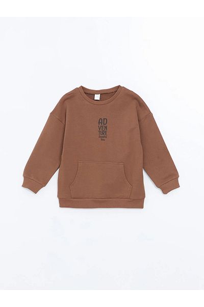 LC Waikiki Lcw Baby Brown Crew Neck Long Sleeve Printed Baby Boy 2-Piece Set