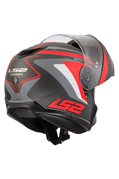 LS2 STROBE 2 ÇENE AÇILIR KASK PHANTOM MAT TITANIUM GRİ KIRMIZI