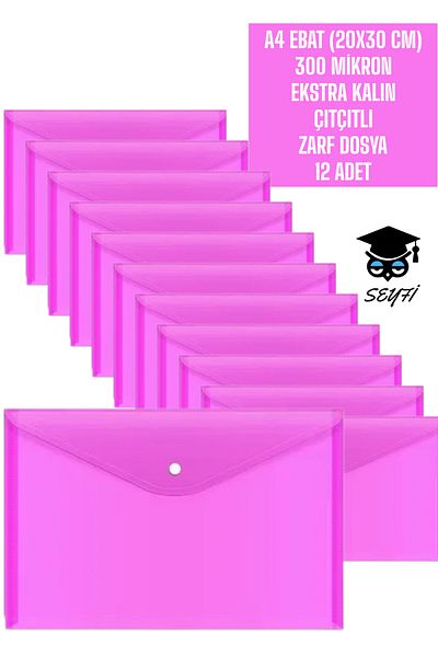 SEYFİKİRTASİYE 300 Micron Extra Thick A4 Size Zip Case, 12 Units