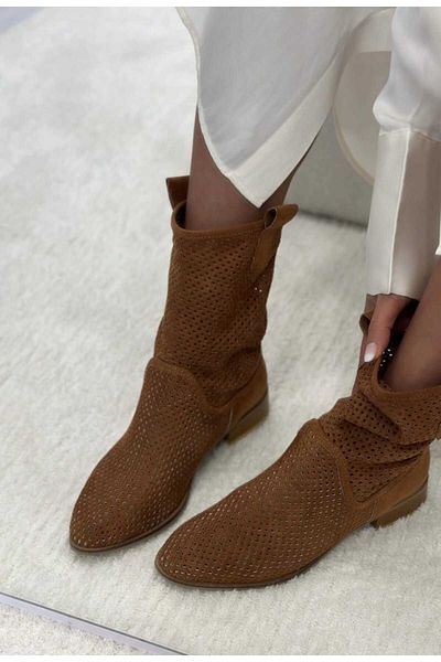 POTEEN Καλοκαιρινές μπότες με κοντό τακούνι PTC Devine Suede Brown