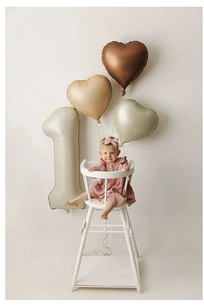 AyfaStore 1 Year Old Retro Beige Age Balloon Latte Beige Coffee Heart Retro Birthday Age Balloon Set