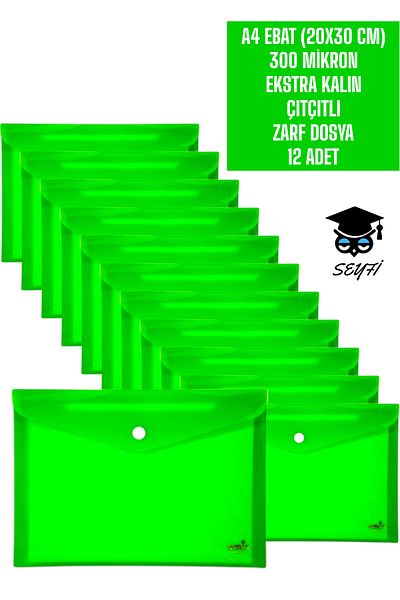 SEYFİKİRTASİYE 300 Micron Extra Thick A4 Size Zip Case, 12 Units