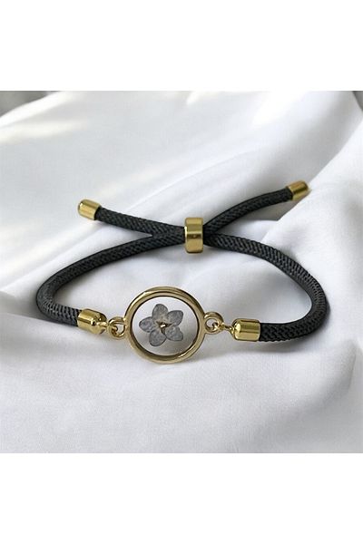 maycollection Gold Frame True Forget Me Not Flower Adjustable Gray Cord Rope Design Bracelet