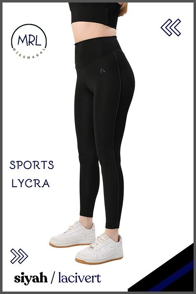 missmaral Women's High Waist Recovery Sports Tights Black / Navy Blue Stripe Detailed Lycra Diver 1041