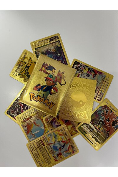 KİNKU Pokemon Vmax Oyun Kartı 10 Adet Kabartma Card Fosforlu Gold Pokemon Kar...