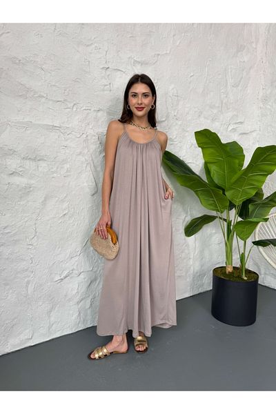 Elif Özbey Butik Ежедневна рокля от модал с плисирана яка от норка, премиум клас