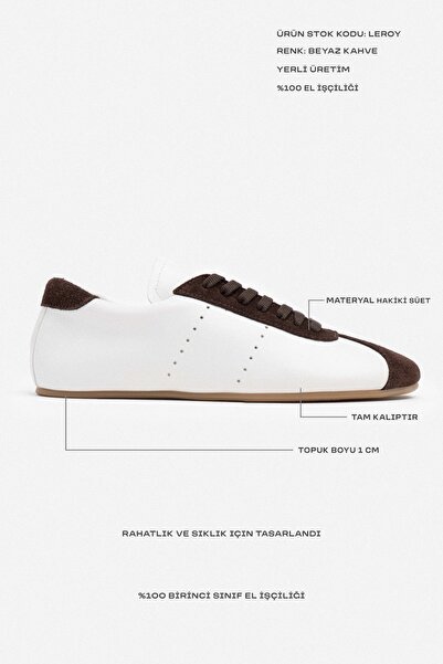NİŞANTAŞI SHOES Dámské šněrovací tenisky Leroy White Matte Brown Genuine Suede Flat Sole