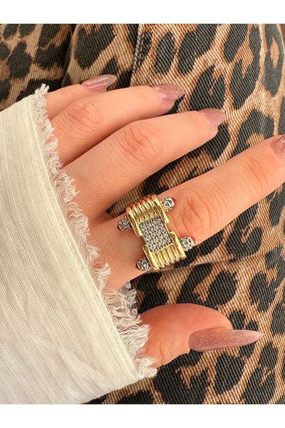 Pinery Jewels Vip Series - Ruby Stone Detail and Square Stone Bottom Adjustable Ring for Women