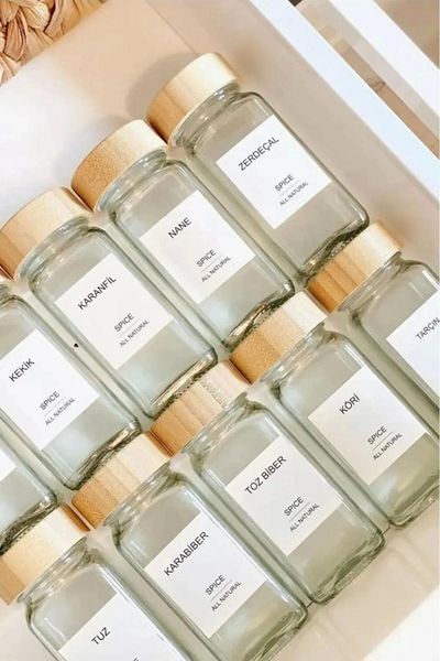 Rosemor Set of 12 Bamboo Spice Jars, Glass Tag with Lid as a Gift