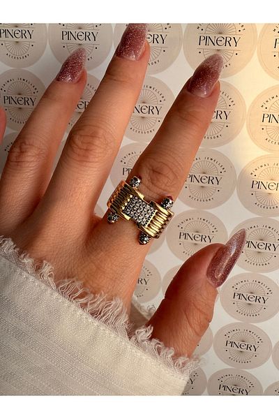 Pinery Jewels Vip Series - Ruby Stone Detail and Square Stone Bottom Adjustable Ring for Women