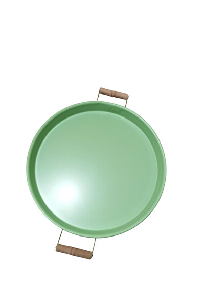 Home Ahşap Kulplu Metal Tepsi Çay Tepsisi, SunumTepsisi