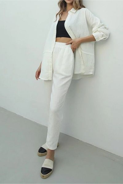 Suzi butik Women's 100% Linen Linen Shirt and Pantalon Set 0009