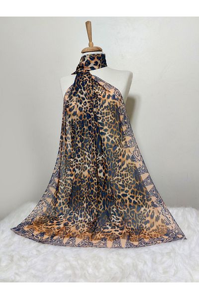 REMOMODA 180X70 cm Patterned Chiffon Leopard Shawl