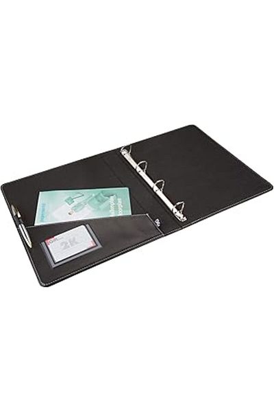 Mu Art Ahşap 2K 533S A4 Synthetic Leather Back 4 Ring Elite Folder, Black, A4, 4 cm