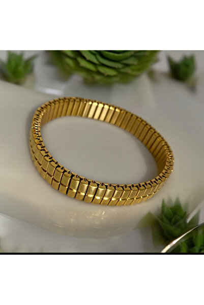 Lastikli çelik gold bileklik