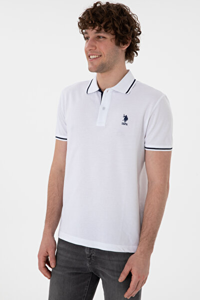 U.S. Polo Assn. Ανδρικό μπλουζάκι με λεπτή εφαρμογή Polo Neck White Basic 50305980-VR013