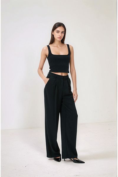 Bled Strappy Corded Basic Crop Tank Top - Double Layer Lined (100% Cotton)