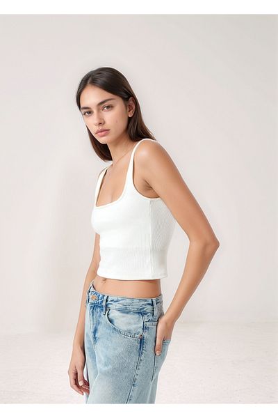Bled Strappy Corded Basic Crop Tank Top - Double Layer Lined (100% Cotton)