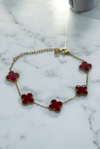 JewelsofHope 316l Paslanmaz Çelik   Kırmızı Yonca Bileklik 22.5 Cm