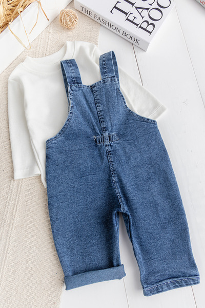Babymod Baby Boy 2-Piece Denim Salopet Jumpsuit Set with Lion Figure