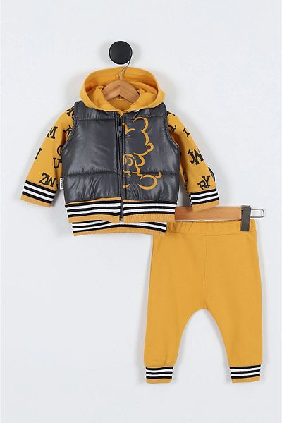 Hippıl Baby Bebi̇too Baby&Kids 100% Cotton Vest Hooded Sweatshirt Bottom Top Tracksuit Set