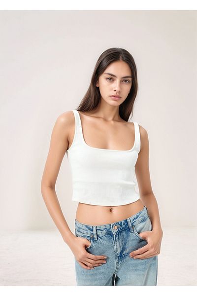 Bled Strappy Corded Basic Crop Tank Top - Double Layer Lined (100% Cotton)