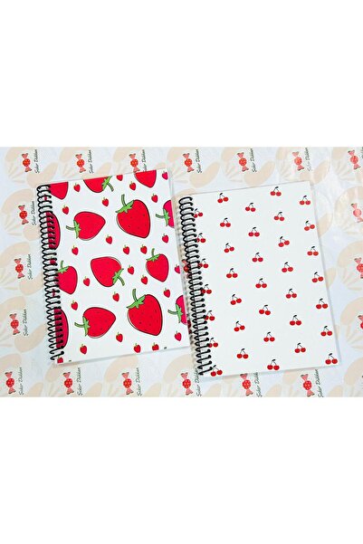 ÖZ KIRTASİYE Çilek & Kiraz 2'li Not Defteri Meyveler A5 Spiralli (Hediyeli)