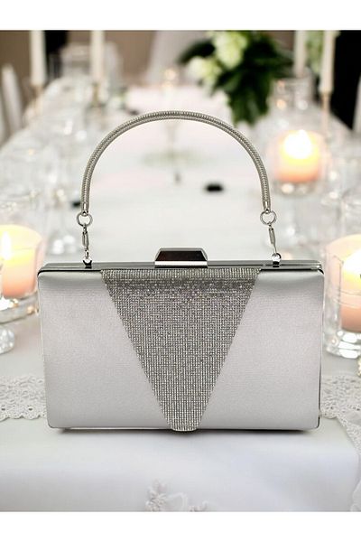 Wedding Fashion Satin Argintiu Argintiu Piatra Maner Metalic Geanta Rochie De Seara Geanta De Seara Geanta De Nunta De Logodna