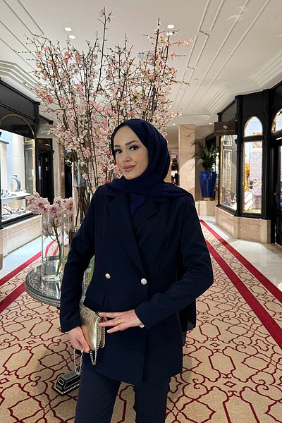 Melike Tatar Jachetă creponată bleumarin 2245