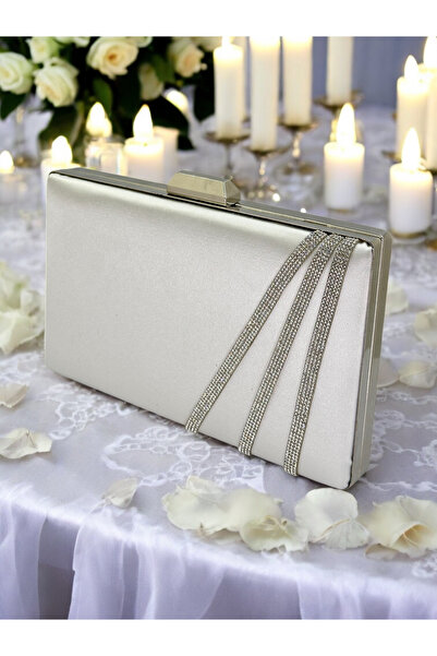 Ahenk Design Culoarea Ecru sidef Satin Cruce Argintiu Cristal Piatra Rochie d...