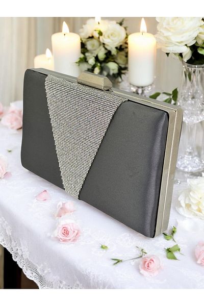 Wedding Fashion Antracit Gri Platină Satin Argintiu Piatră Geantă Rochie De Seară Geantă De Seară Geantă De Nuntă De Logodnă