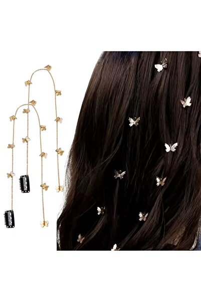MutluBiDünya Vintage Butterfly Hair Chain Snap Hair Chain Accessory