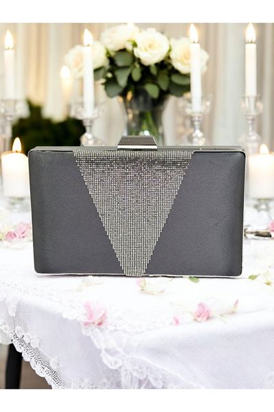 Wedding Fashion Antracit Gri Platină Satin Argintiu Piatră Geantă Rochie De Seară Geantă De Seară Geantă De Nuntă De Logodnă
