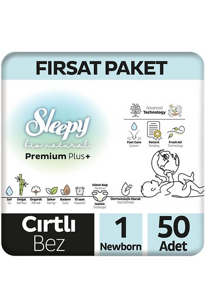 Sleepy Bio Natural Baby Diapers Opportunity Package 50 Pieces 1 Size Newborn