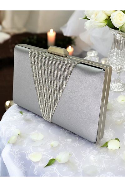 Wedding Fashion Geanta de seara din satin gri platinat geanta de seara geanta de nunta de logodna
