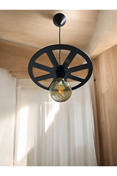 KAŞIKBEY WHEEL Tek Teker Tekerlek Avize Sarkıt Ahşap Dekoratif Cafe Restoran Rustik Balkon Bahçe Avizesi