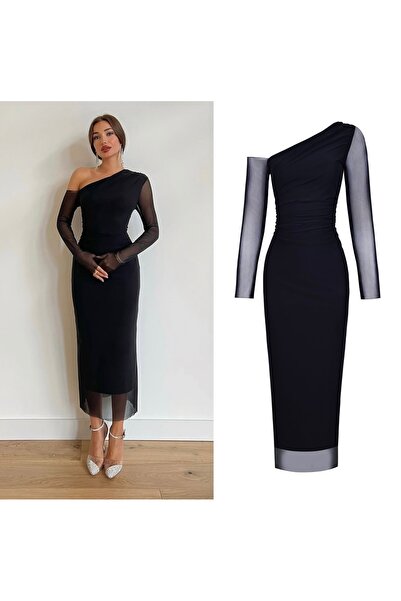 madamjasmine KADIN SİYAH ASTARLI MİDİ BOY TÜL ELBİSE